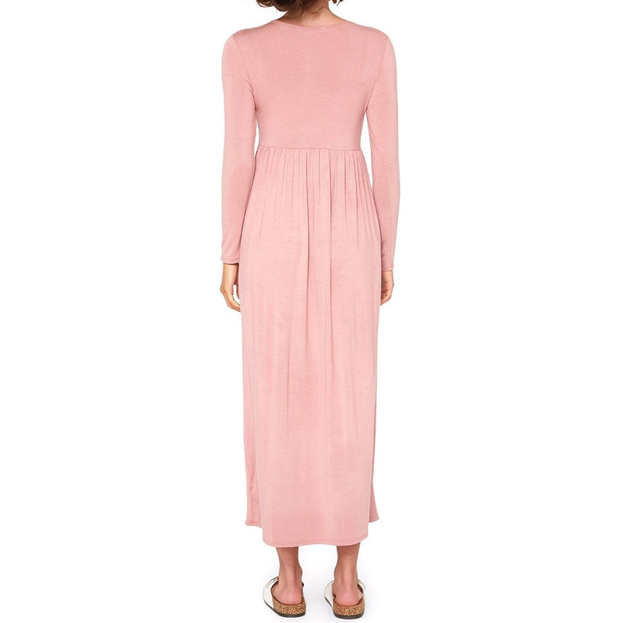 Women's Basic Long Sleeve Fit & Flare Maxi Dress