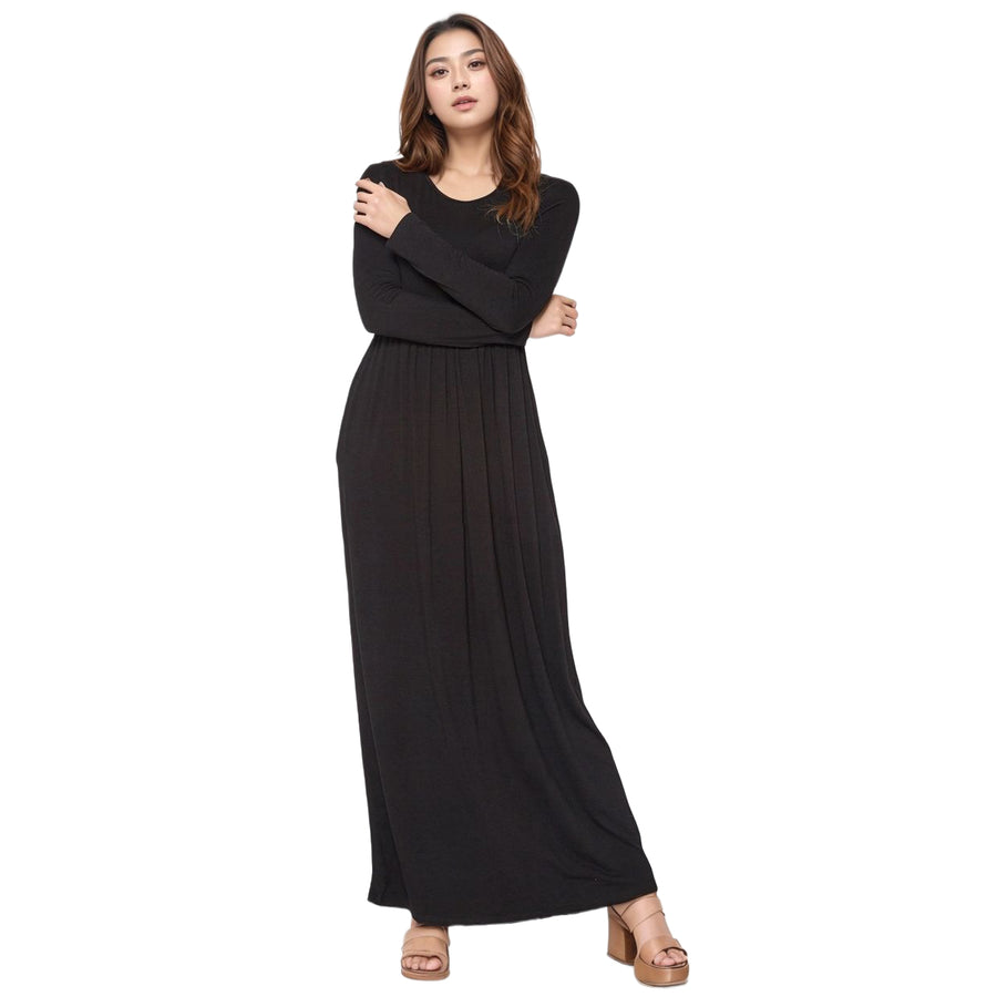 Women's Basic Long Sleeve Fit & Flare Maxi Dress Black / S Women's Basic Long Sleeve Fit & Flare Maxi Dress Black / S