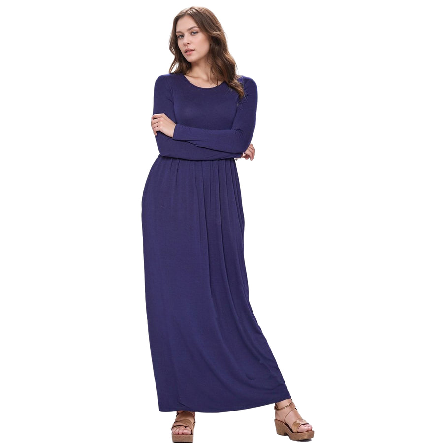 Women's Basic Long Sleeve Fit & Flare Maxi Dress