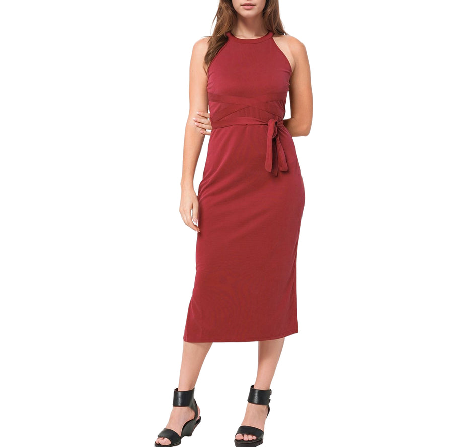 Women's Haltered Sheath Midi Dress In Wine