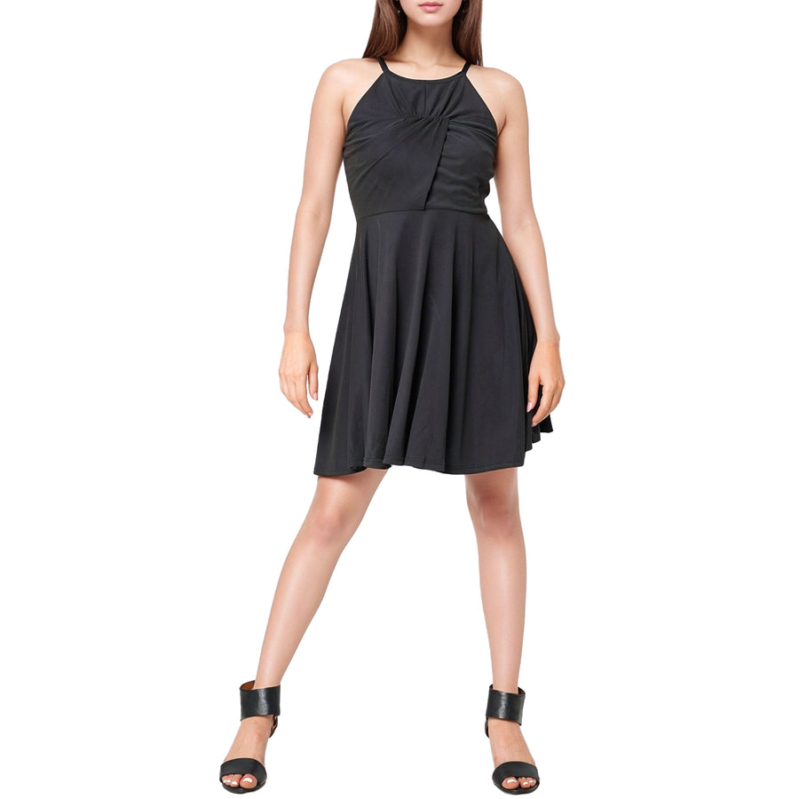 Women's Halter Neck Gathered Front Dress In Black