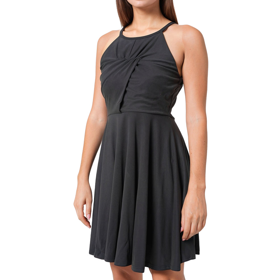 Women's Halter Neck Gathered Front Dress In Black