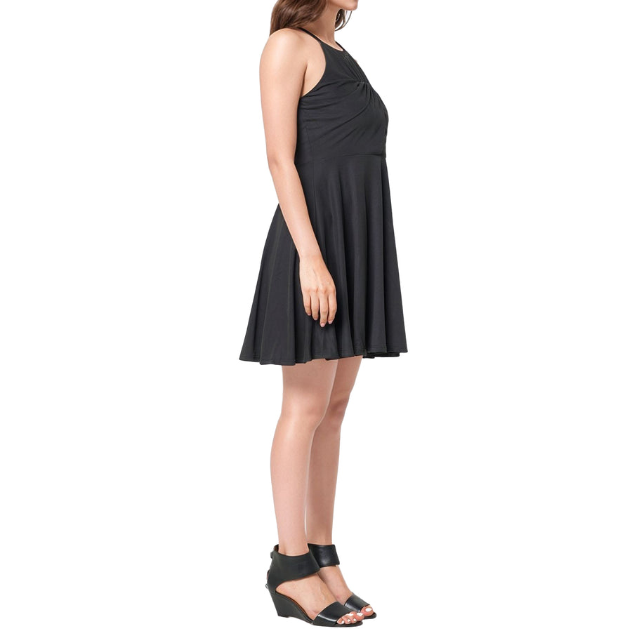 Women's Halter Neck Gathered Front Dress In Black