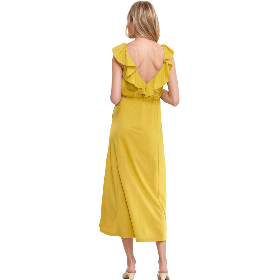 Women's Ruffle Trim Wrapped Maxi Dress in Mustard