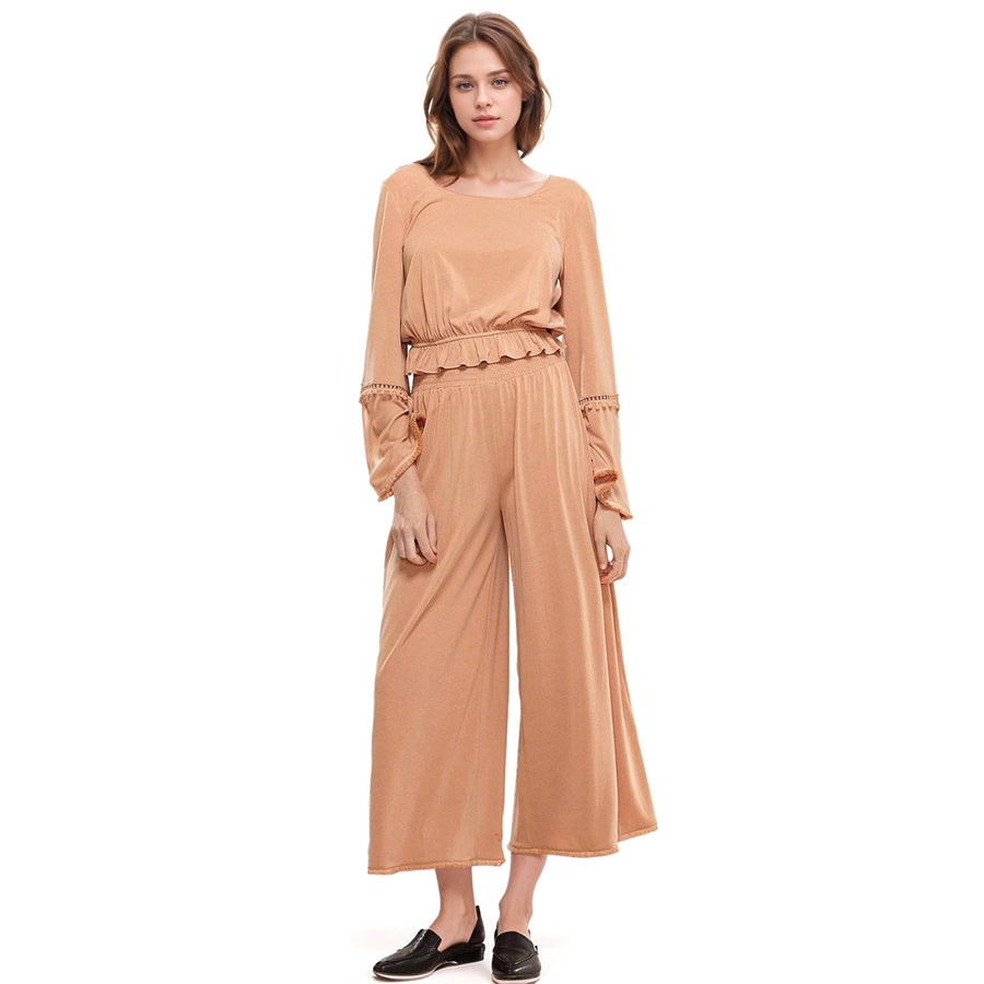 Women's Fringe Cuff Bell Sleeve Top in Apricot