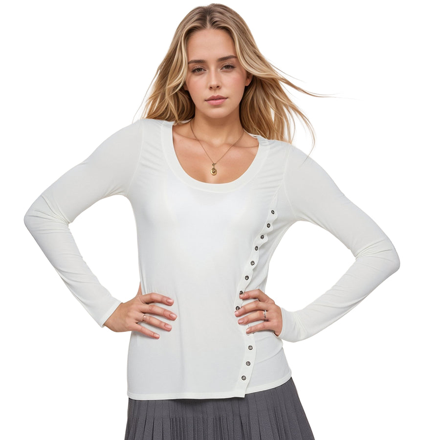 Women's Long Sleeve Button Decorated Top