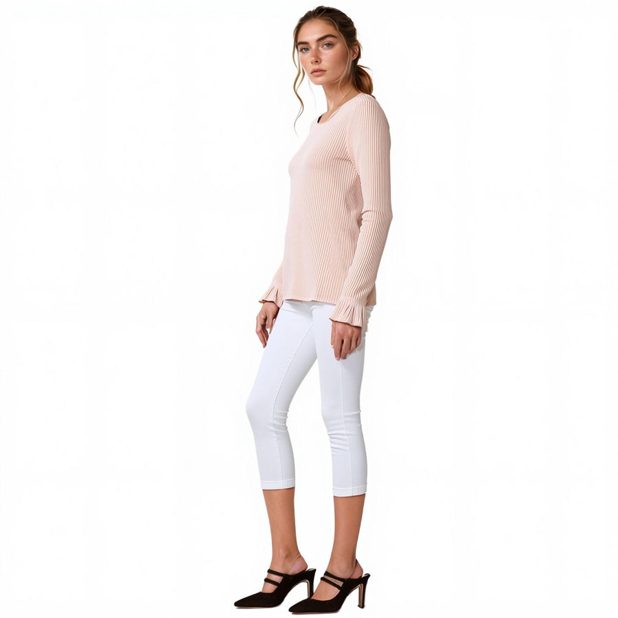 Pleione Ribbed Knit Top With Gathered Bell Cuff