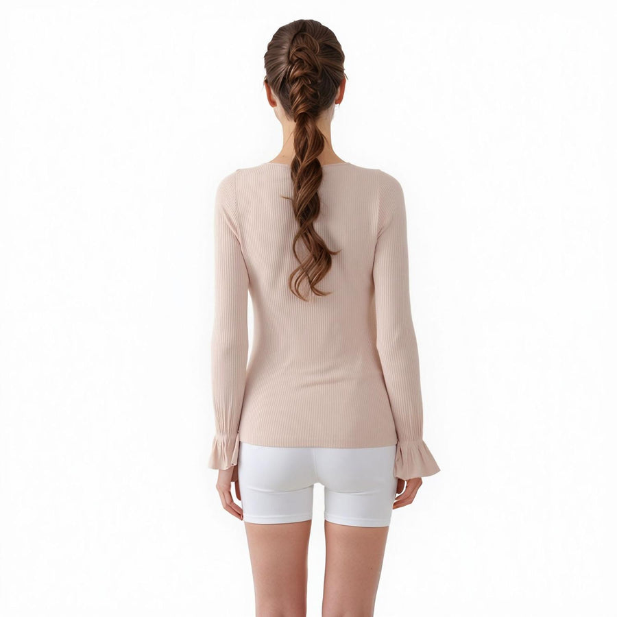 Pleione Ribbed Knit Top With Gathered Bell Cuff