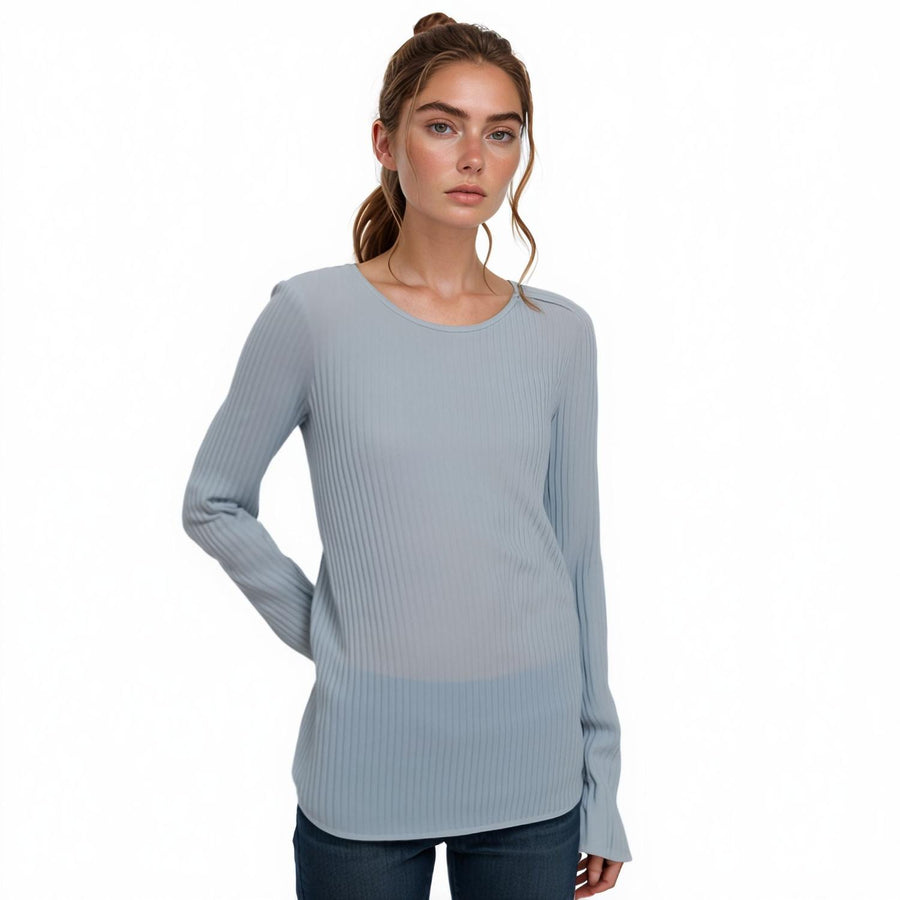 Pleione Ribbed Knit Top With Gathered Bell Cuff