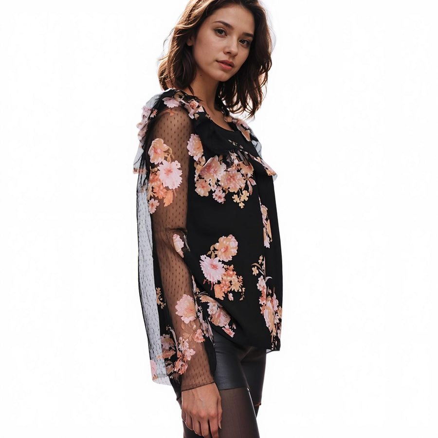 UPDATED Pleione Women's Bell Sleeve Mesh Top