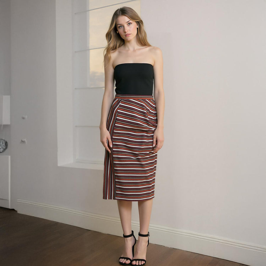 Pleione Gathered Multi Print Midi Skirt