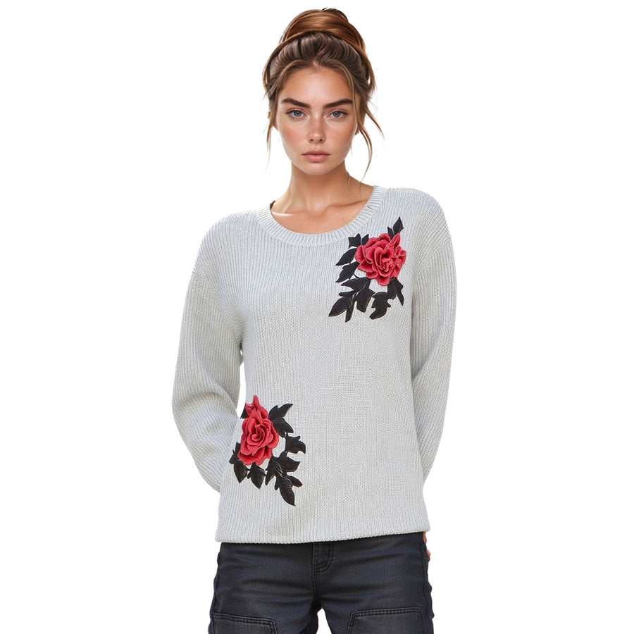CLOSEOUT Women’s Flower Embroidered Light Weight Sweater