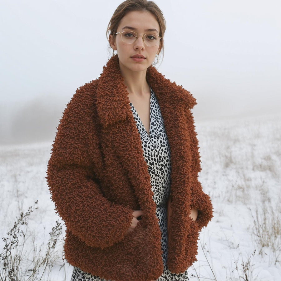 Pleione Womens Curly Faux Fur Teddy Coat