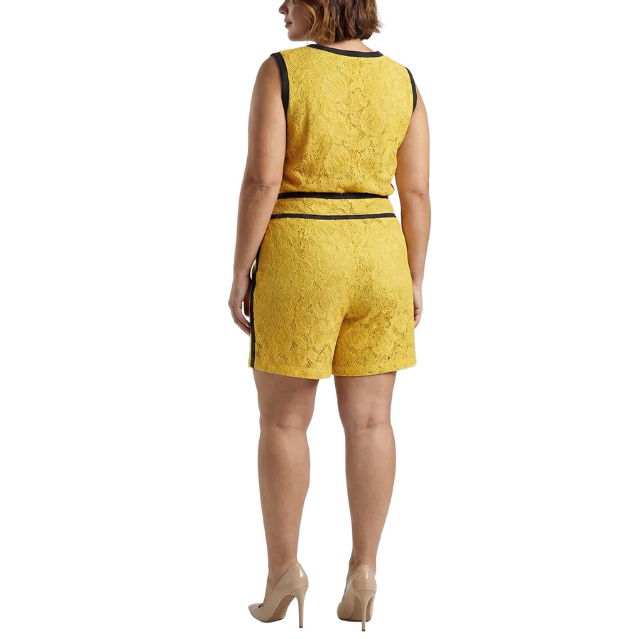 Pleione Plus Size Women's Floral Lace Shorts In Mustard