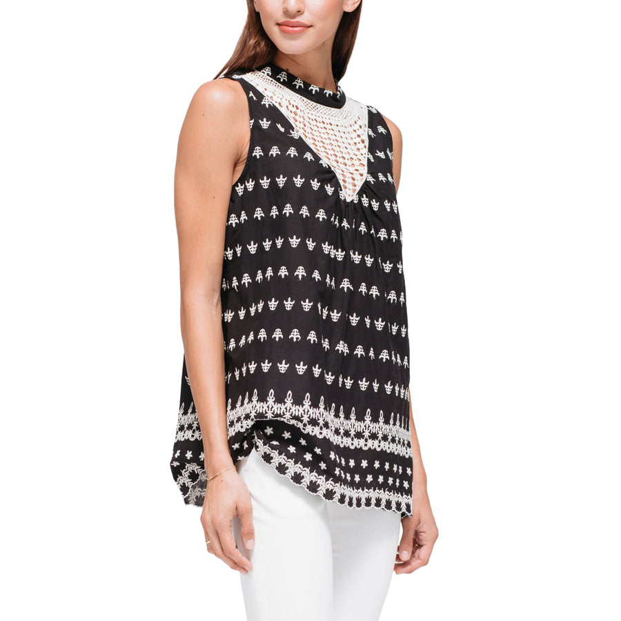 Women's Sleeveless Crochet Trim Top - shopatkonus