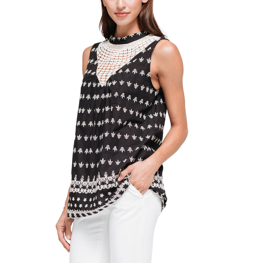 Women's Sleeveless Crochet Trim Top - shopatkonus