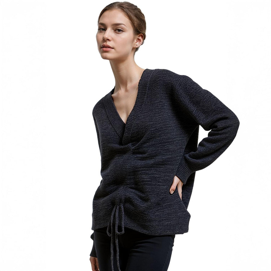 Pleione V-neck Ruched Sweater in Charcoal