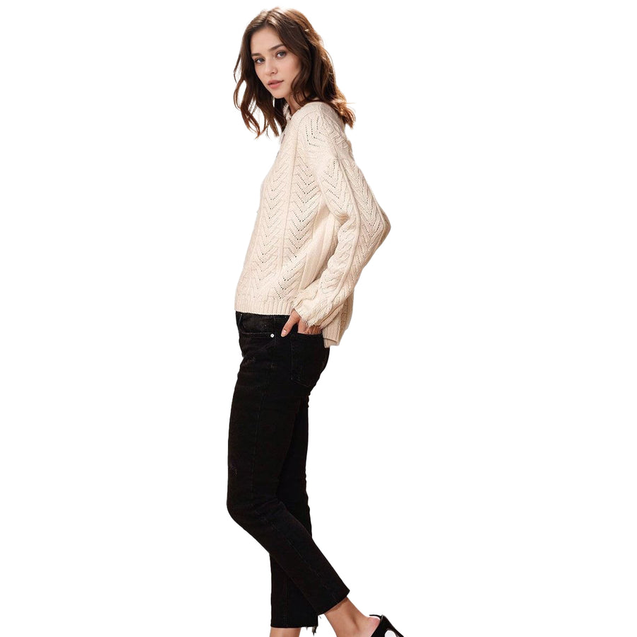 Women's Turtle Neck Fringe Sweater in Natural