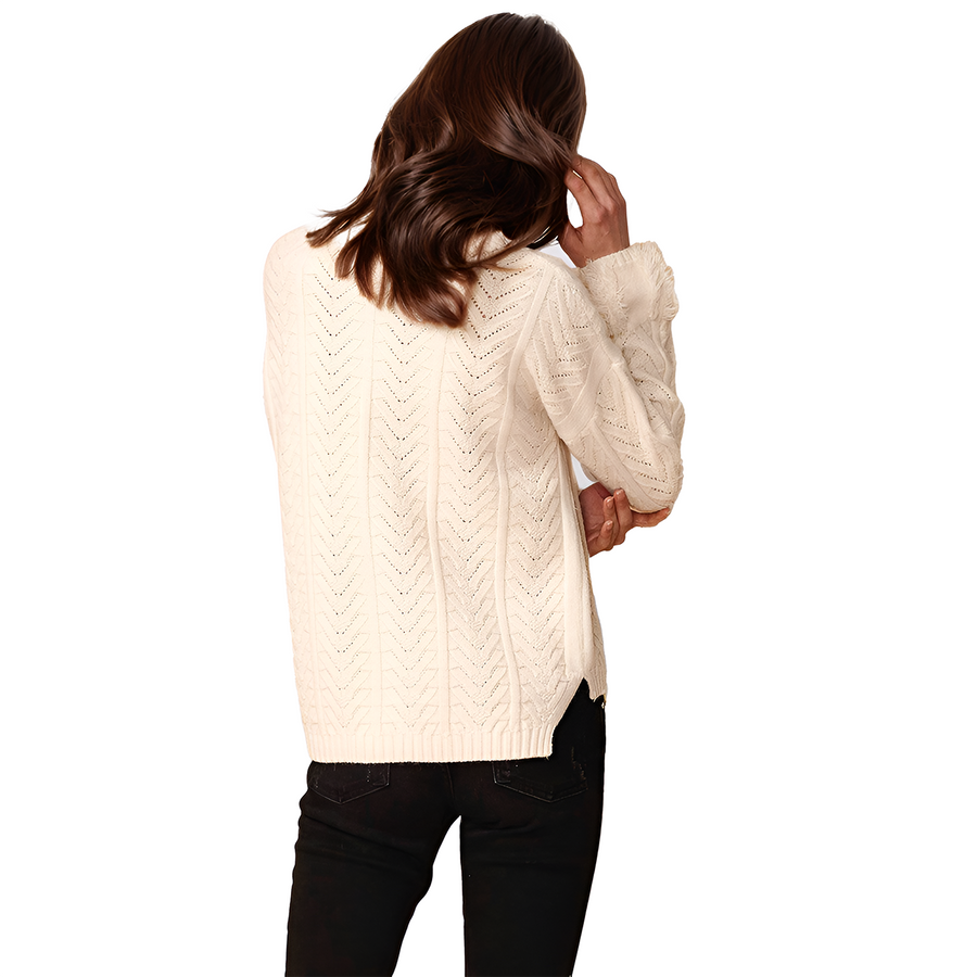 Women's Turtle Neck Fringe Sweater in Natural