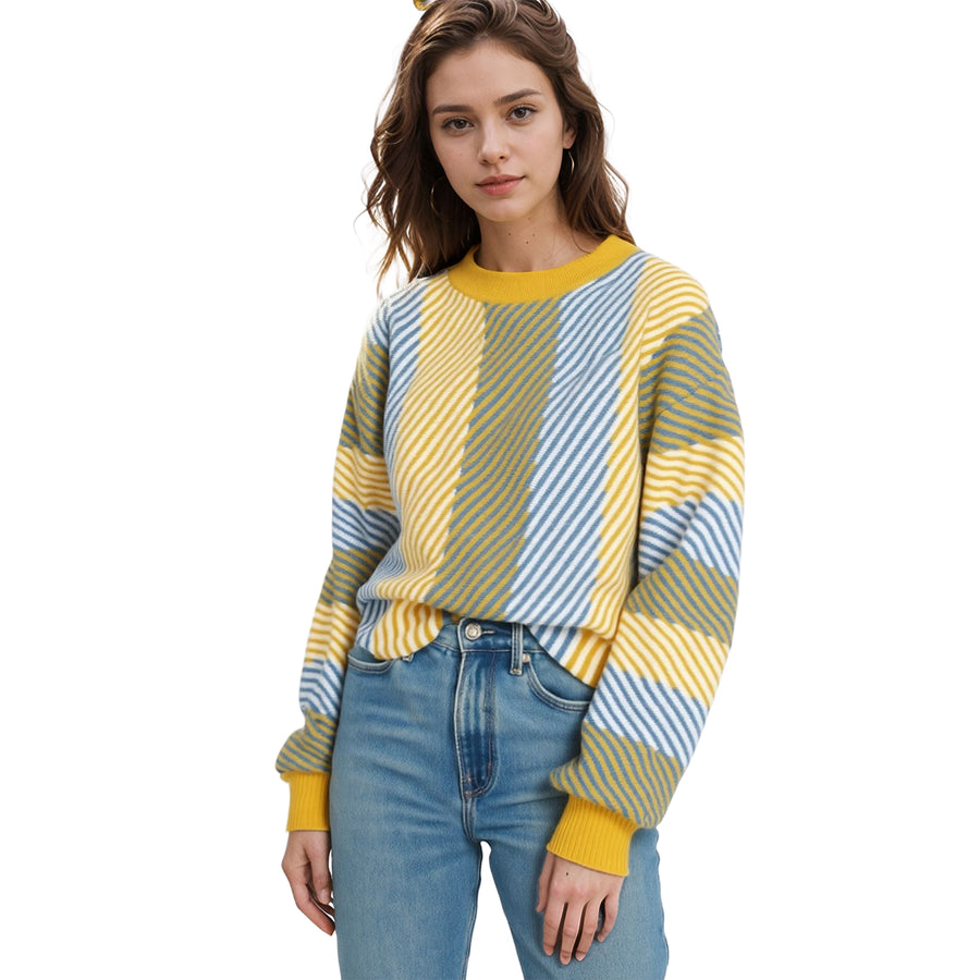 Pleione Multi Stripe Cozy Crewneck Sweater