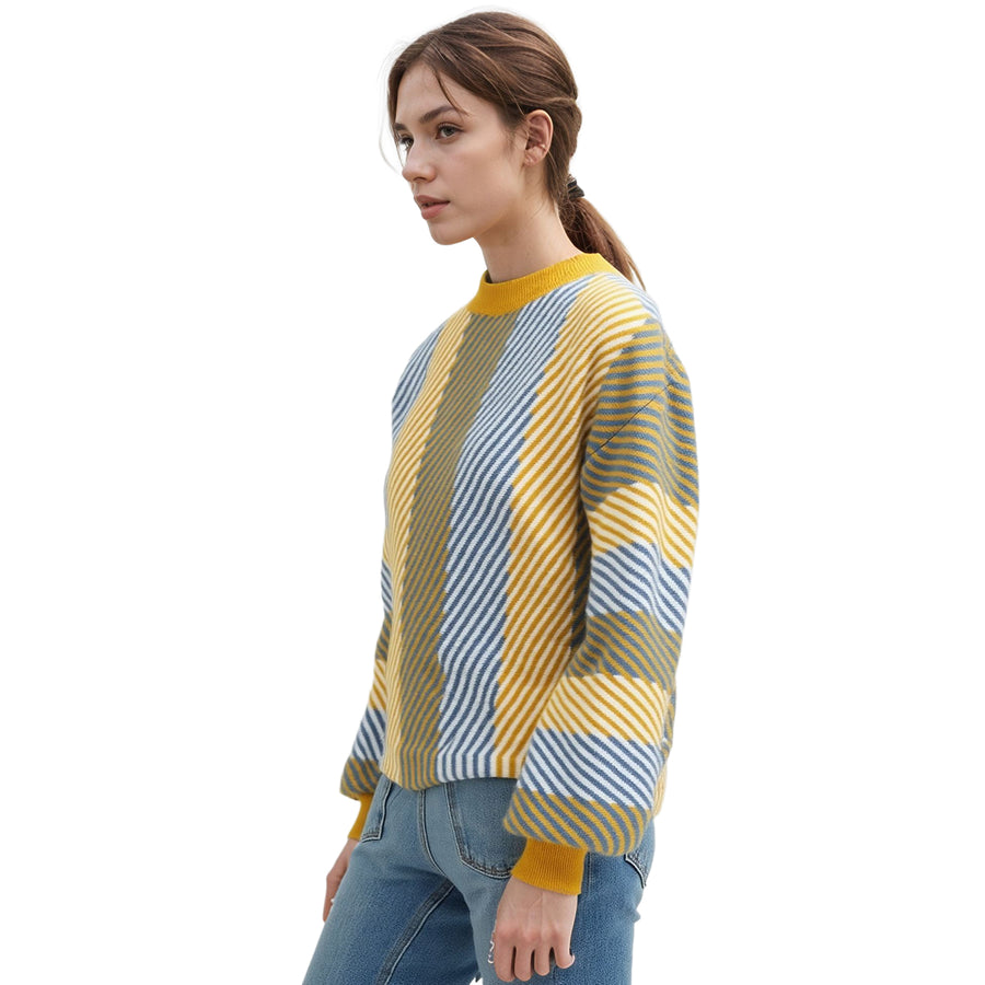 Pleione Multi Stripe Cozy Crewneck Sweater