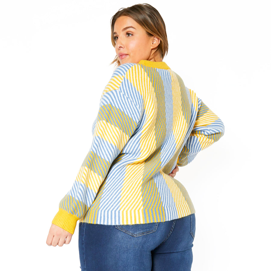 Pleione Multi Stripe Cozy Crewneck Sweater
