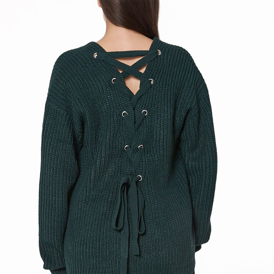 Pleione Women's Cross Back Oversized Sweater in Forest