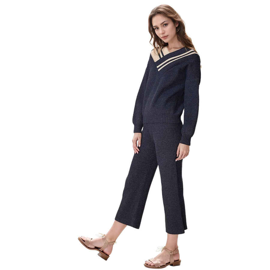 Women's Ribbed Crop Pants in Midnight