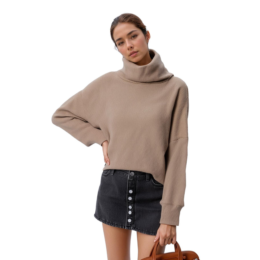 Women's Turtle Neck Ribbed Oversize Sweater Top - shopatkonus