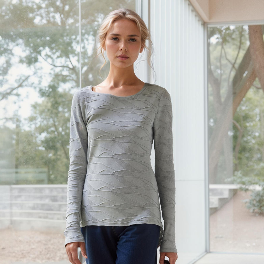 Women's Hi Lo Round Neck Long Sleeve Tee - shopatkonus