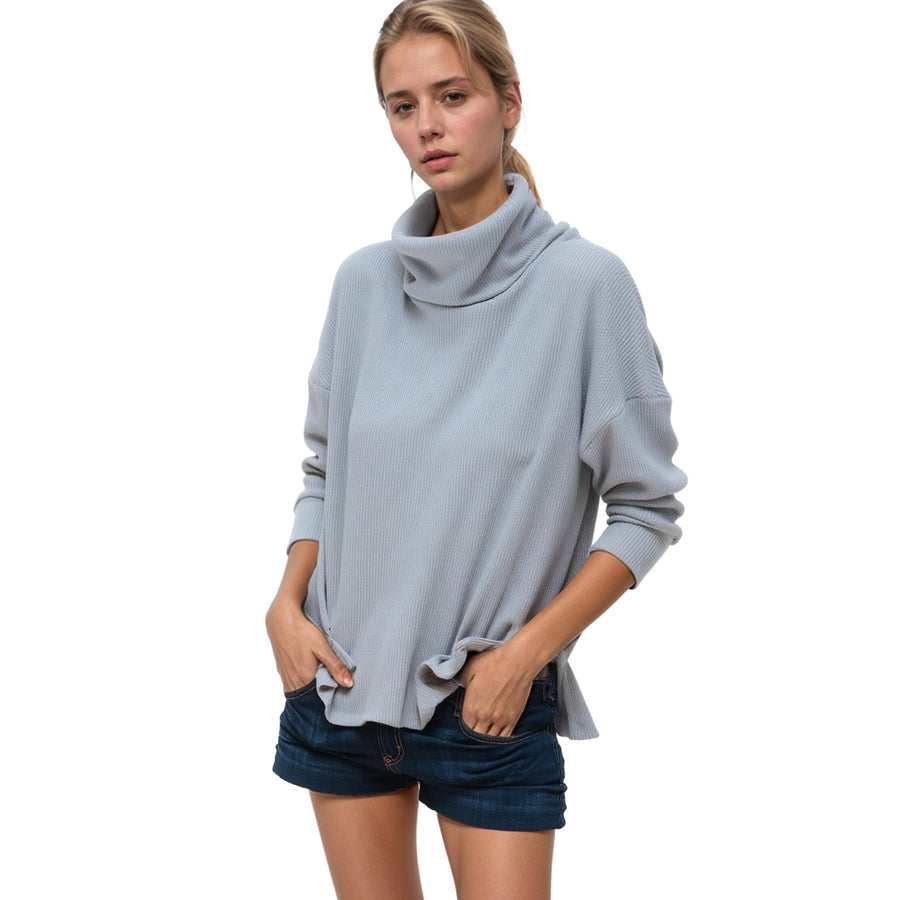 Women's Turtle Neck Ribbed Oversize Sweater Top - shopatkonus
