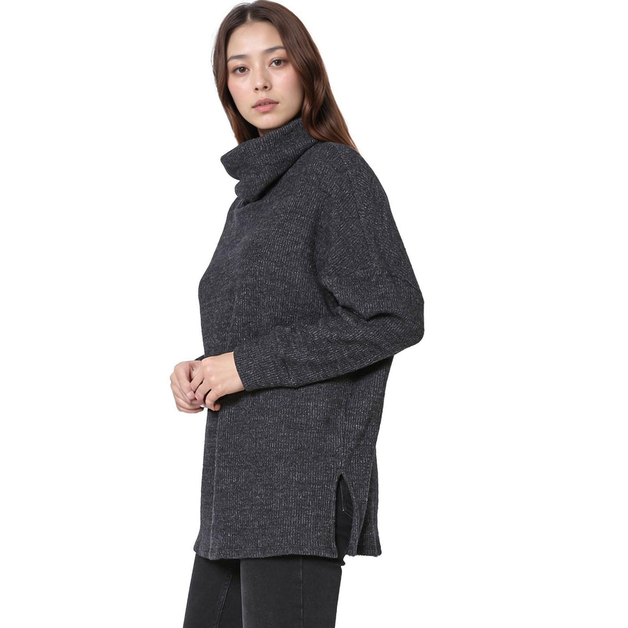 Women's Turtle Neck Ribbed Oversize Sweater Top - shopatkonus