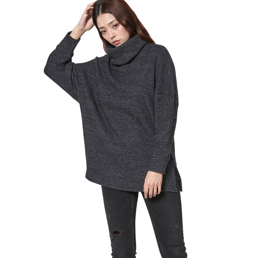 Women's Turtle Neck Ribbed Oversize Sweater Top - shopatkonus
