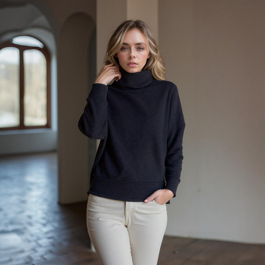 Women's Turtle Neck Ribbed Oversize Sweater Top - shopatkonus