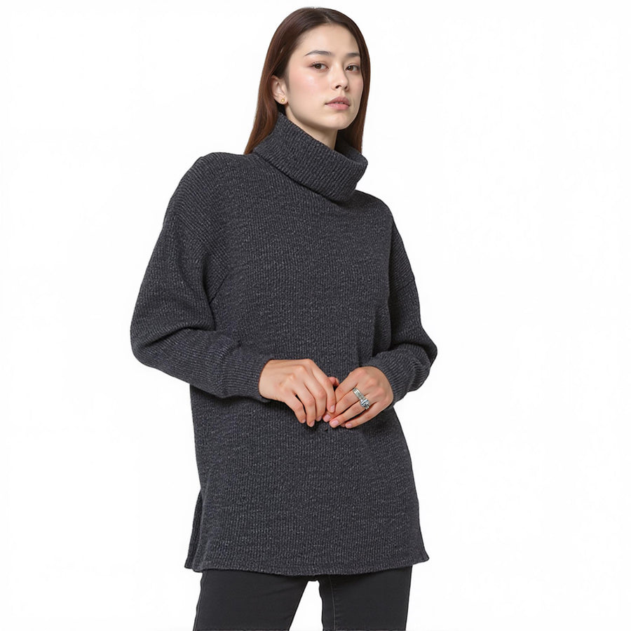 Women's Turtle Neck Ribbed Oversize Sweater Top - shopatkonus