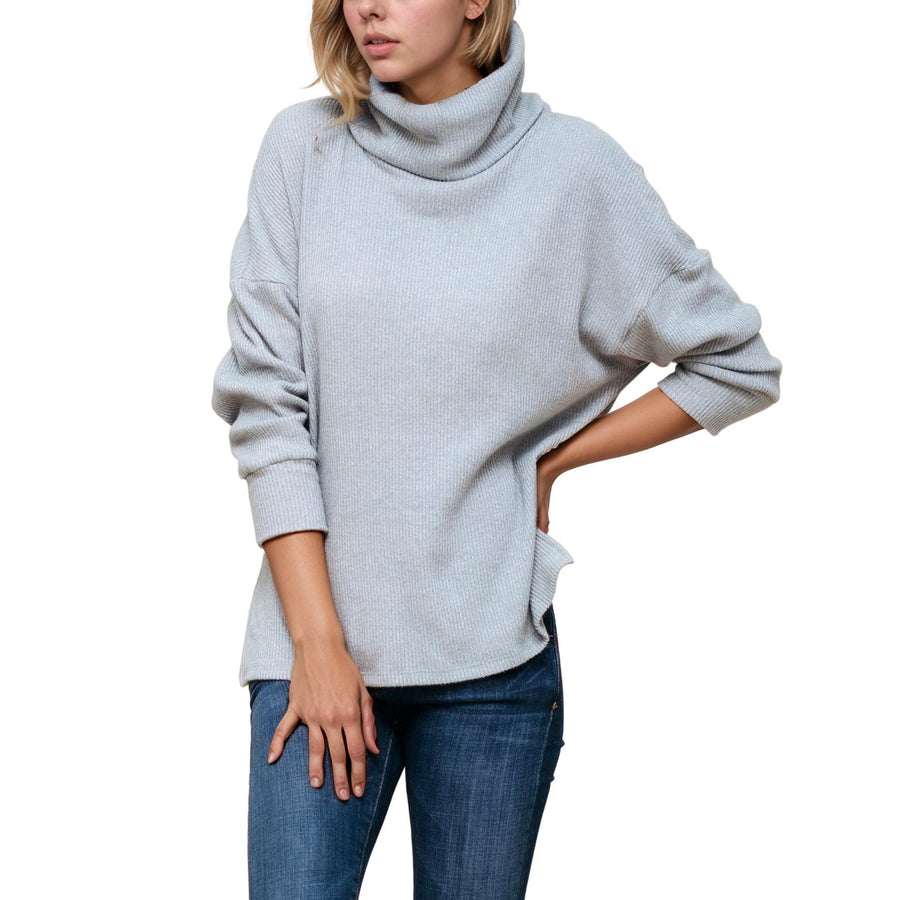Women's Turtle Neck Ribbed Oversize Sweater Top - shopatkonus