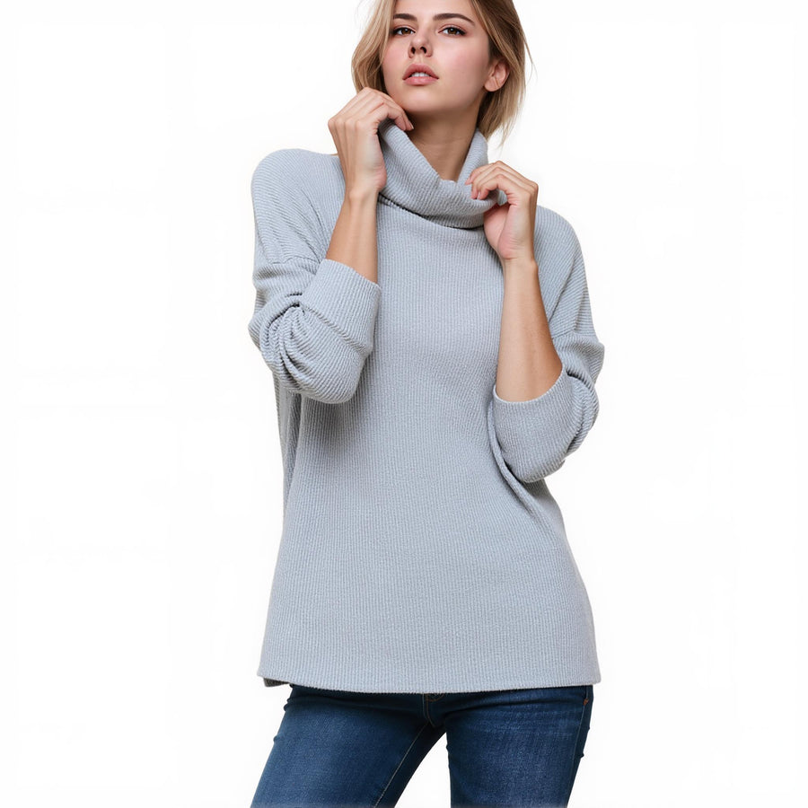 Women's Turtle Neck Ribbed Oversize Sweater Top - shopatkonus