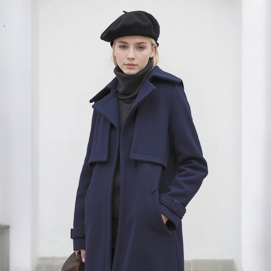 Women's Wool Blended Overlay Notch Collar Coat - shopatkonus