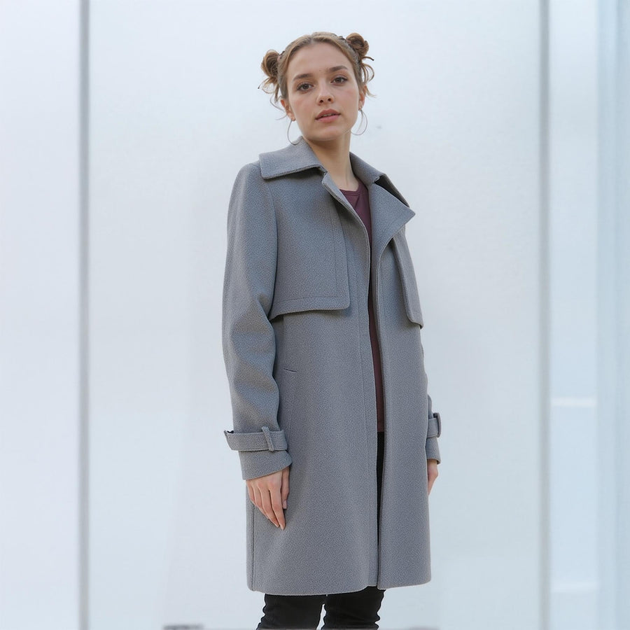 Women's Wool Blended Overlay Notch Collar Coat - shopatkonus