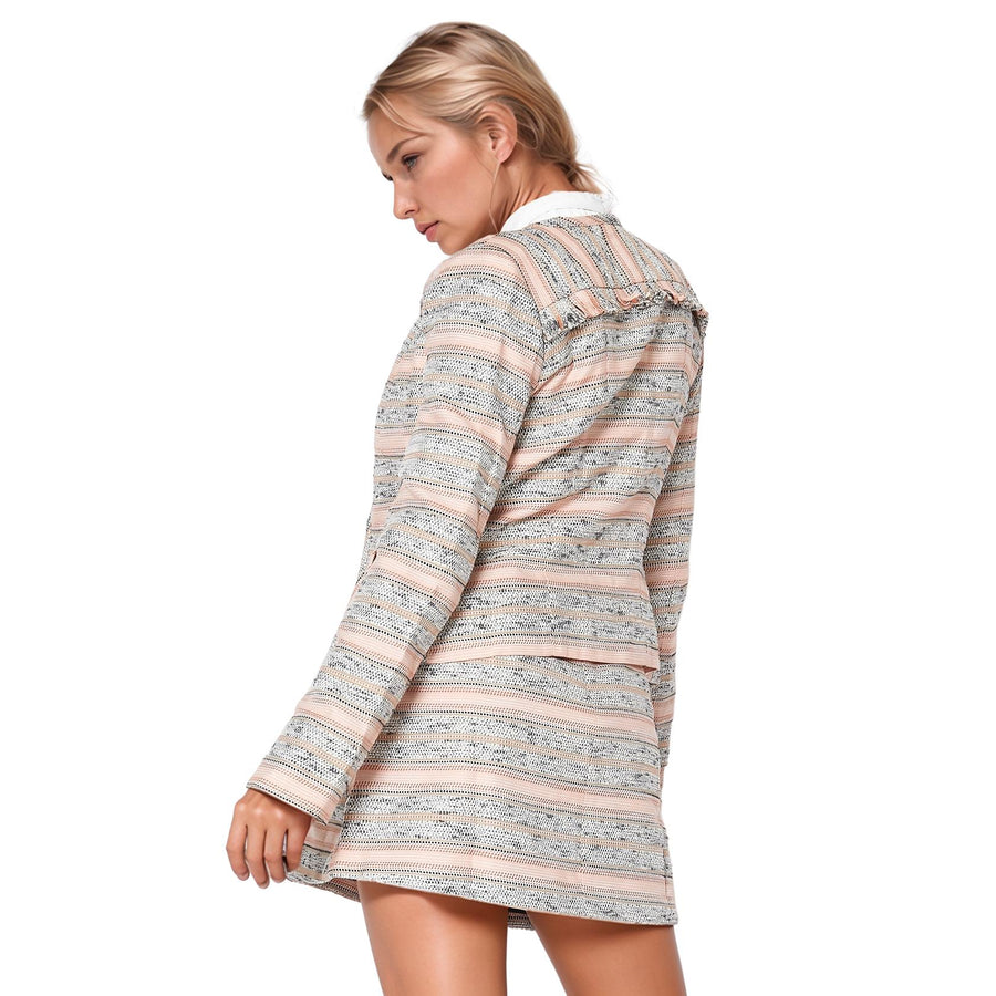 Women's Striped Open Front Tweed Blazer In Bittersweet - shopatkonus