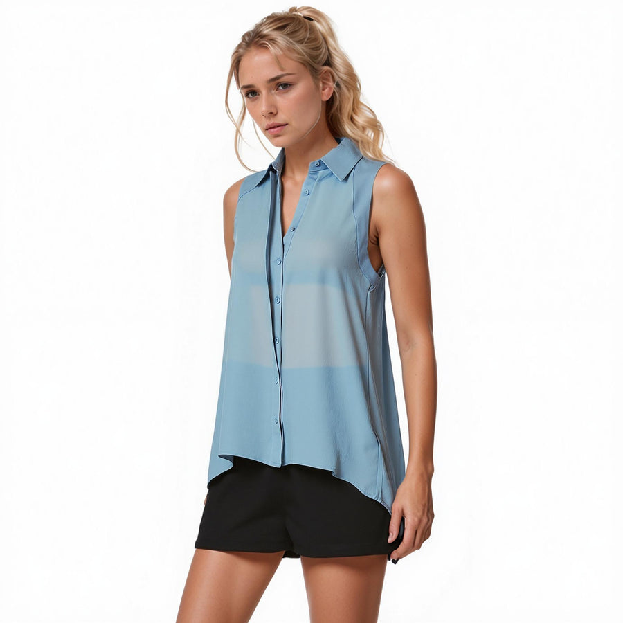 Women's Pleated Back  Sleeveless Sheer Shirt - shopatkonus