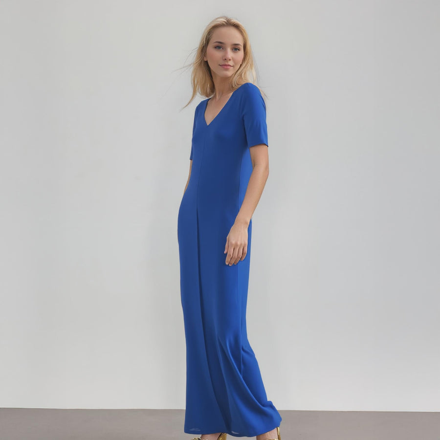 Women's V-neck Short Sleeve Maxi Dress With Pockets - shopatkonus