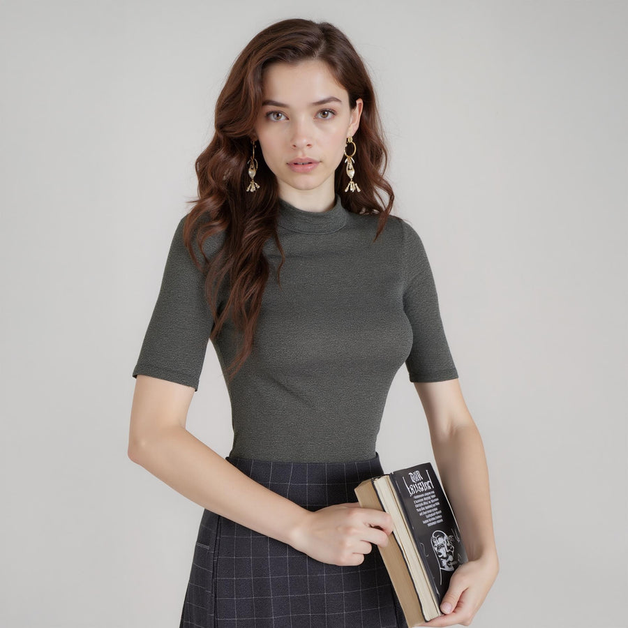 Women's Half Sleeve Turtle Neck Fitted Top - shopatkonus