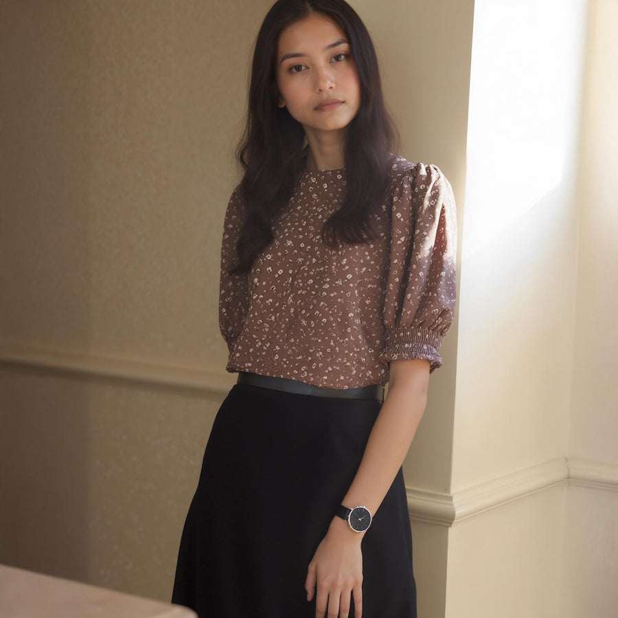 Pleione Ruched Round Neck Blouse - shopatkonus