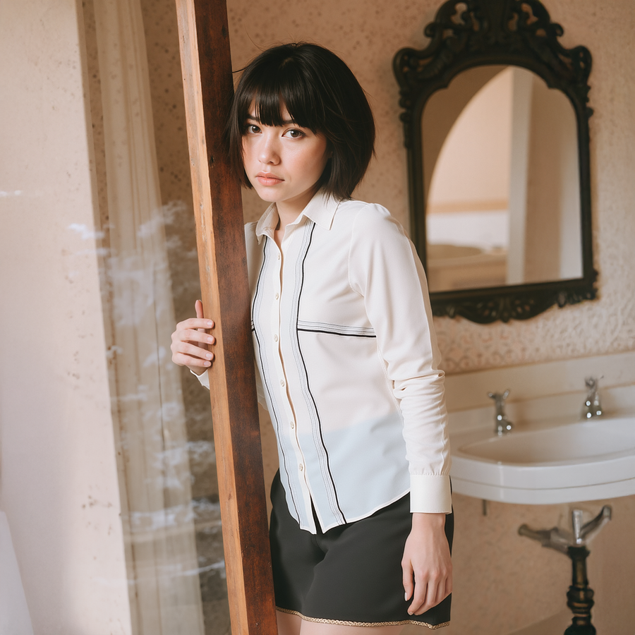 Women's Detailed Woven Shirt In Cream - shopatkonus