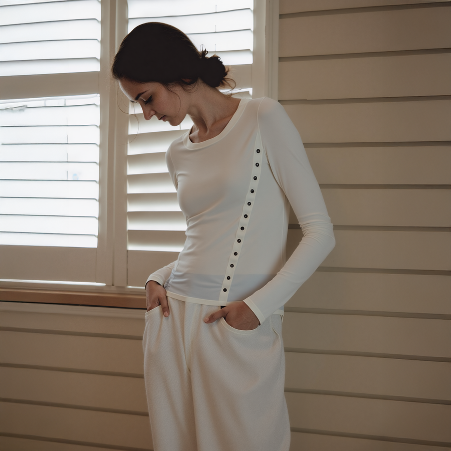 Women's Long Sleeve Button Decorated Top - shopatkonus