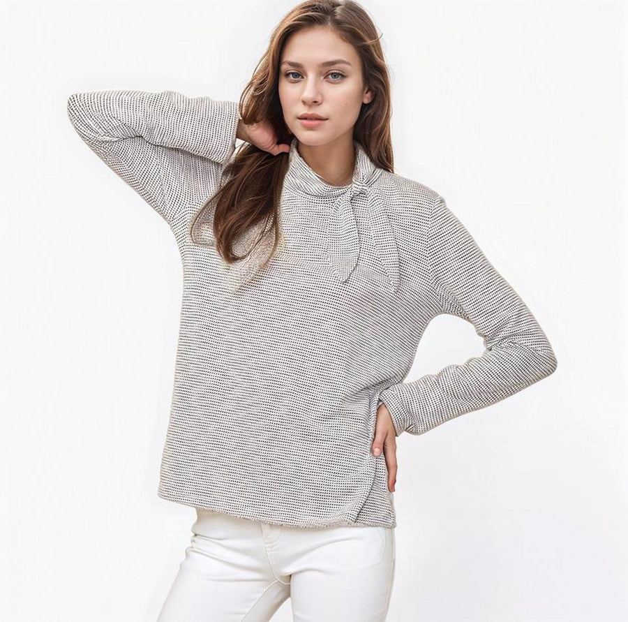 Pleione Women's Self-tie Mock Neck Sweater Top - shopatkonus