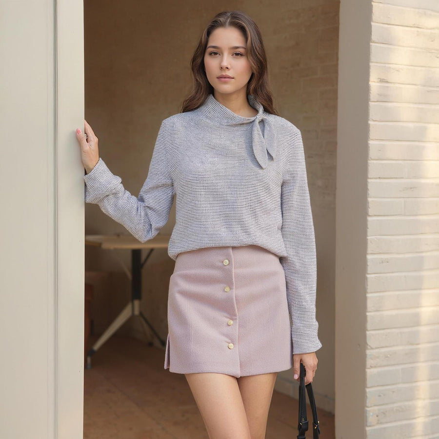 Pleione Women's Self-tie Mock Neck Sweater Top - shopatkonus