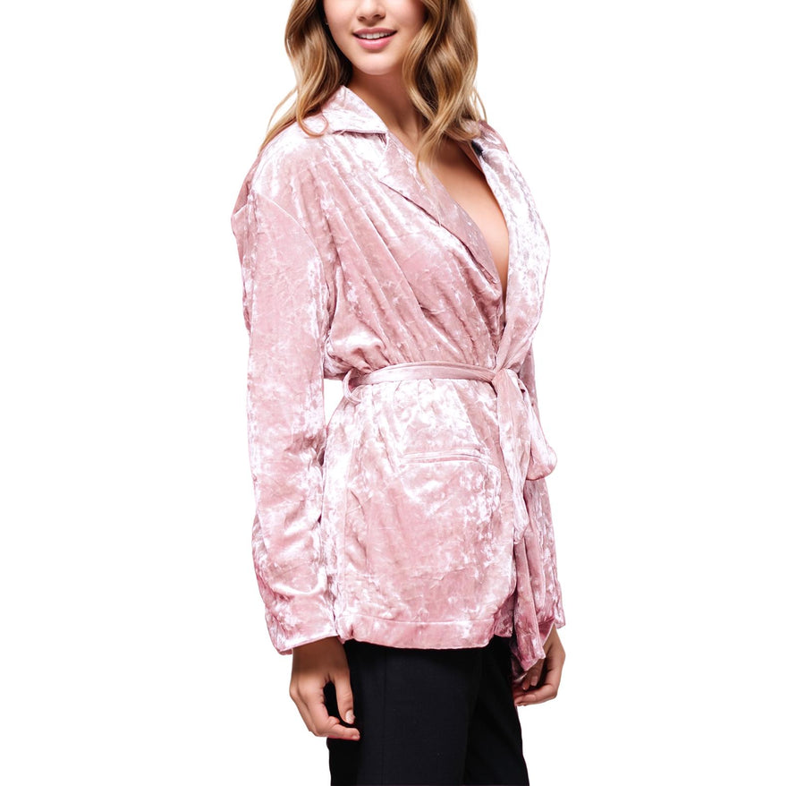 Ro & De Women's Velvet Smocking Jacket In Pink Dust - shopatkonus