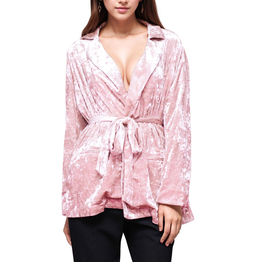 Ro & De Women's Velvet Smocking Jacket In Pink Dust - shopatkonus